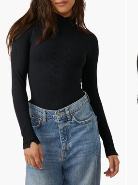 Free People XYZ Ribbed Long Sleeve Mock Neck Bodysuit